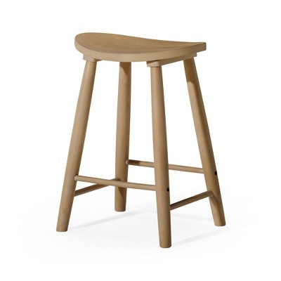 HomeRoots 25" Natural Solid Wood Backless Counter Height Bar Chair