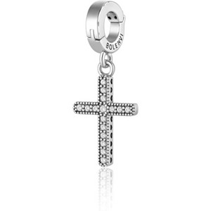 Gold-Plated Sterling Silver Cross Charm with Crystal - "Have Faith" Christian Pendant for Bracelets - 1 of 4