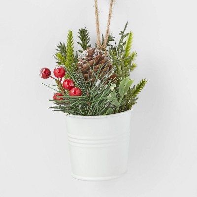 Mini Greenery with Metal Bucket Christmas Tree Ornament White - Wondershop™