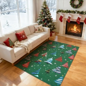 Runner Rug,Washable Rug for Home Decor, Indoor Non Slip Carpet,Soft Low Pile Christmas Rugs with Xmas Tree Motif for Entryway,Living Room,Bedroom - 1 of 4