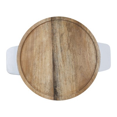 Round Natural Wood Serving Tray with White Handles - Foreside Home & Garden