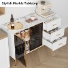 Fluted Sideboards Buffets Cabinet with Glass Doors, 3 Drawers, Marble Top Kitchen Sideboard Cabinet for Dining Room, Living Room - 4 of 4