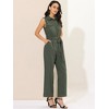 Allegra K Women's Button Down Collared Wide Leg Tie-Waist Sleeveless Cargo Jumpsuits - 2 of 4