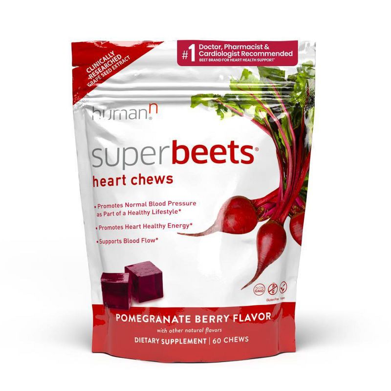 SuperBeets Heart Chews Vegan for Blood Pressure Support &#38; Heart Health - Pomegranate Berry - 60ct, 1 of 10