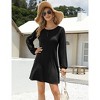 Clearlove Womens Henley Mini Dress Drawstring Long Lantern Sleeve Button Down Crew Neck Casual A Line Dress - 3 of 4