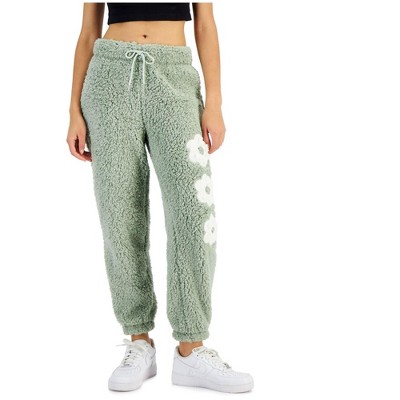 Crave Fame Womens Fleece Faux Shearling Patch Casual Jogger Pants