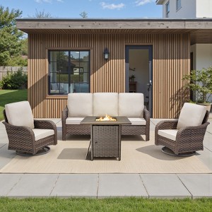 Buenhomino Outdoor Patio Furniture with Fire Pit Table Outdoor Conversation Set PE Wicker Patio Couch Swivel Glider Chairs for Garden,Lawn,Deck - 1 of 4