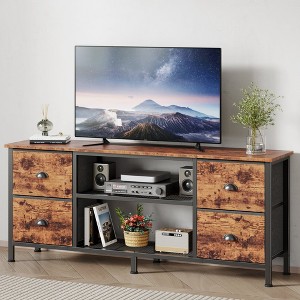 Qwatto 55 Inch Brown TV Stand Dresser for TVs up to 60 Inch 4 Drawers Media  Console Entertainment Center Open Shelves Bedroom Living Room Storage