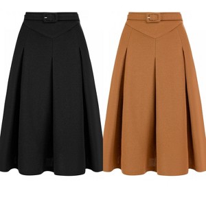 INSPIRE CHIC Women's Belted Waist Casual Knee Length Pleated A-Line Skirt 2 Packs - 1 of 4