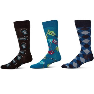 MeMoi Men's 3 Pair Pack Novelty Hobbies Crew Socks - 1 of 4