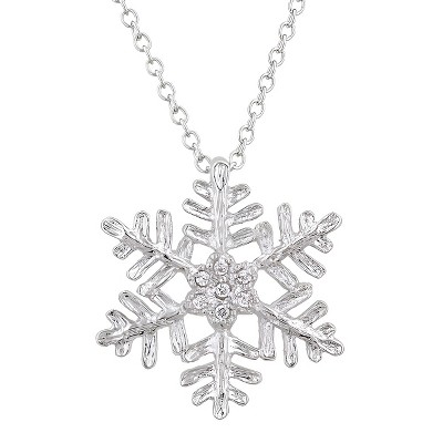 Slickblue Delicate Snowflake Pendant Necklace – Rhodium Plated, Cubic Zirconia, 16” Adjustable Chain for Women