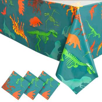 Blue Panda 3 Pack Dinosaur Tablecloth for Birthday Party Supplies, Classroom Party, Disposable Table Cover, Green (54 x 108 In)