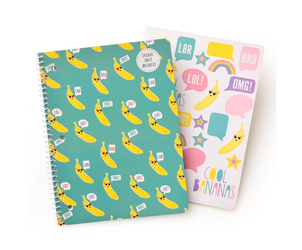 Spiral Notebook with Sticker Sheet 1 Subject College Ruled Teal Bananas - Gartner Studios