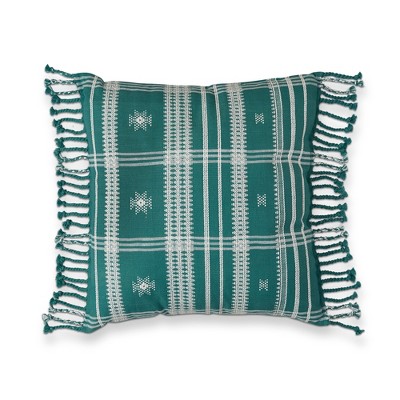 tagltd 22"x22" Green Peak Spruce with Tassels Cotton Hand Tied Fringe Accent Decorative Throw Pillow Poly Filled Removable Insert Square