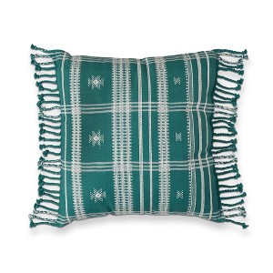 tagltd 22"x22" Green Peak Spruce with Tassels Cotton Hand Tied Fringe Accent Decorative Throw Pillow Poly Filled Removable Insert Square - 1 of 2