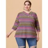 Agnes Orinda Women's Plus Size Comfy Knit 3/4 Sleeve V Neck Stripe Boho Casual Blouse - 3 of 4