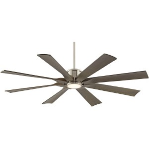 60" Possini Euro Design Modern Indoor Outdoor Ceiling Fan with Light LED Dimmable Remote Brushed Nickel Light Wood Damp Rated Patio Porch - 1 of 4