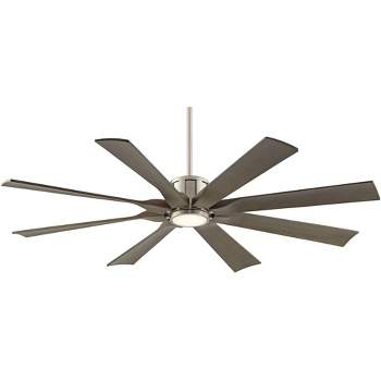 60" Possini Euro Design Modern Indoor Outdoor Ceiling Fan with Light LED Dimmable Remote Brushed Nickel Light Wood Damp Rated Patio Porch