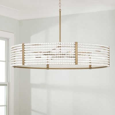 Aged Brass 6-Light Drum Chandelier with White Beads