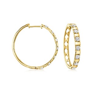 Ross-Simons 1.00 ct. t.w. Diamond Station Hoop Earrings in 18kt Gold Over Sterling - 1 of 3