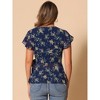 Allegra K Women's Floral Printed V Neck Short Sleeve Tie Waist Wrap Blouse - 3 of 4