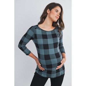Hello Miz Women's Casual Plaid 3/4 Sleeve Maternity Top - 1 of 4