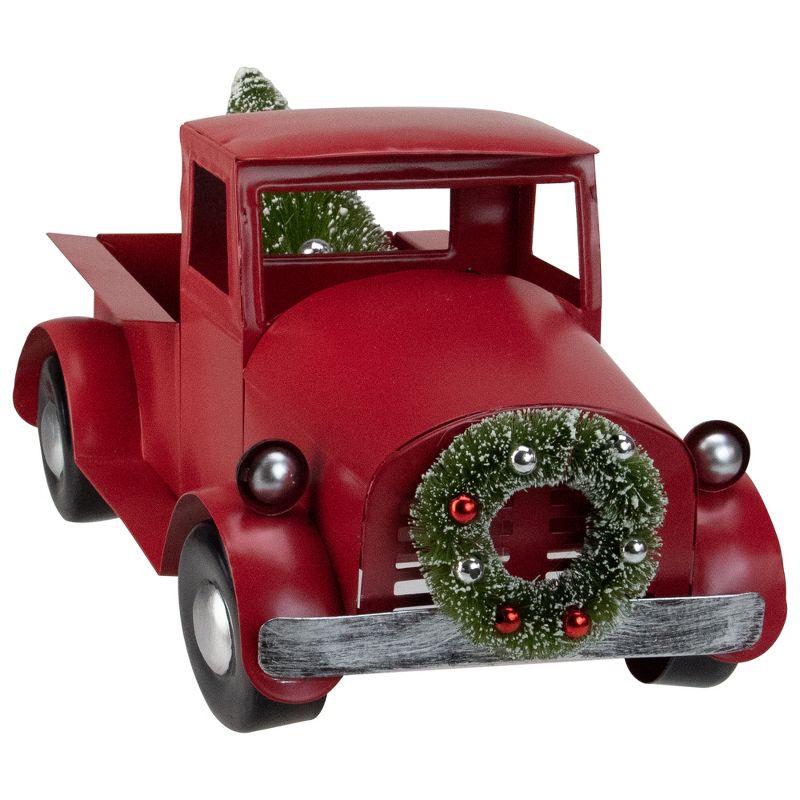 Northlight 13.25" Red Iron Truck with Green Frosted Tree and Wreath Christmas Tabletop Decoration, 5 of 9
