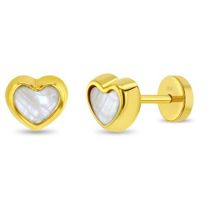 Girls' Mother of Pearl Heart Push Back 18k Gold Earrings - In Season Jewelry - 1 of 1