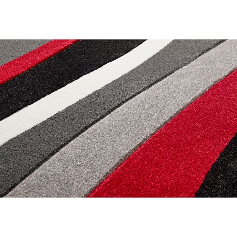 Temptation Waves Stripes Modern Geometric Comfy Casual Hand Carved Abstract Contemporary Thick Soft Plush Red Area Rug, 3 of 8