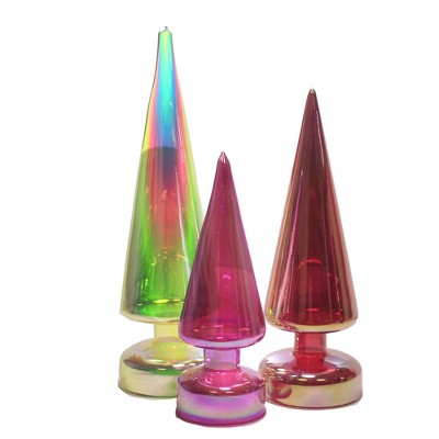 Christmas 12.5" Iridescent Glass Cone Trees S/3 Christmas Decorate Decor Mantle  -  Decorative Figurines