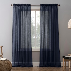 51"x95" No. 918 Sheer Erica Crushed Voile Rod Pocket Curtain Panel Navy Blue: Transitional Indoor Decor, Machine Washable - 1 of 4