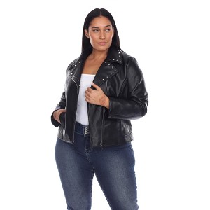 Plus Size PU Faux Leather Jacket - White Mark - 1 of 4