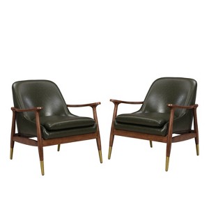 Christopher Knight Home Set of 2 Axel Modern Faux Leather and Wood Accent Chairs Green - 1 of 4