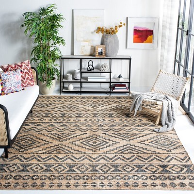 Gray and Natural Cotton Handmade Kilim Rug, 7' Square