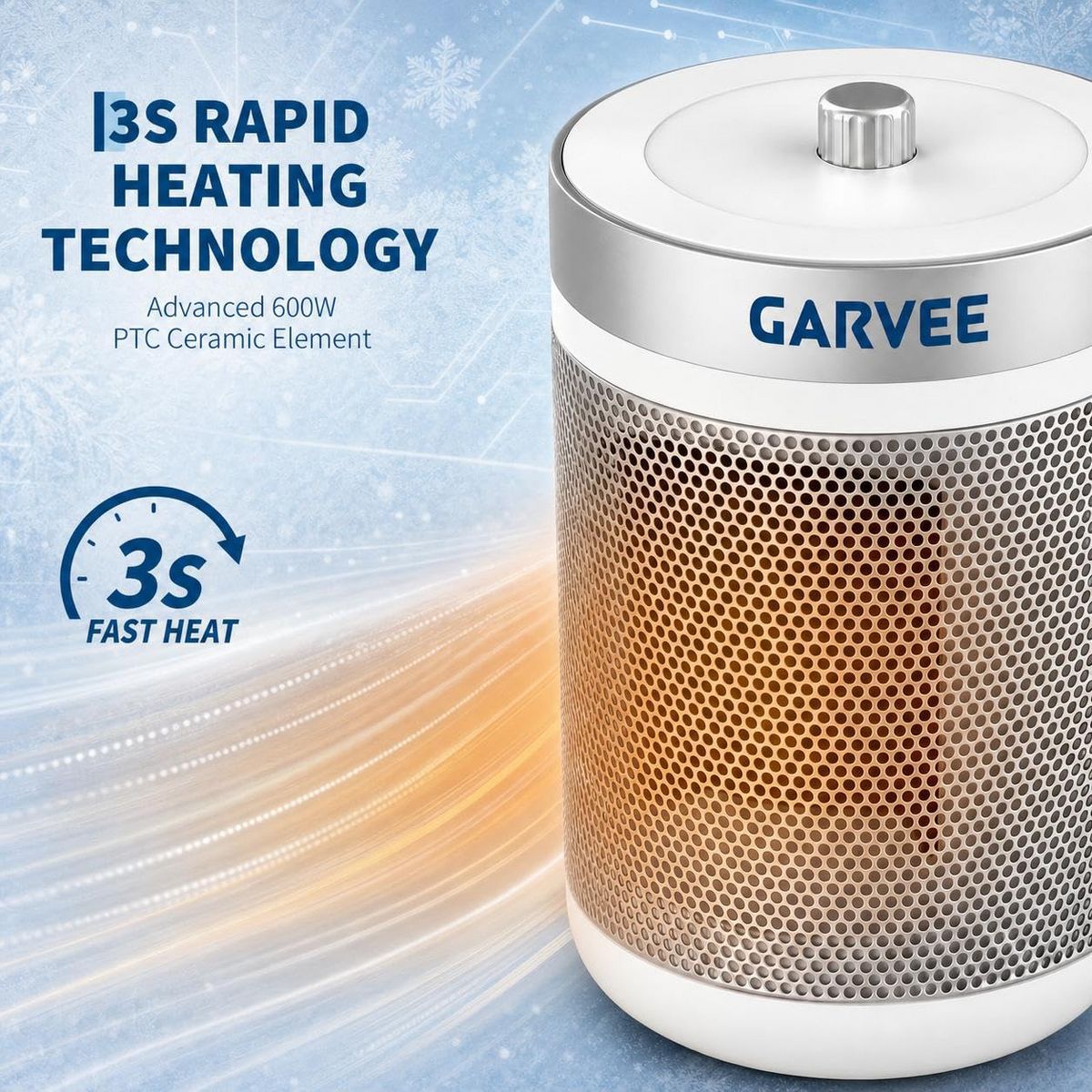 Garvee Ceramic 600W Heater Portable Heater, Adjustable Thermostat, Overheat & Tip-Over Protection, Quiet Fan Heater - thumbnail 3