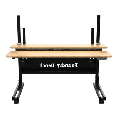 Versadesk 60" Foundry Bench Height Adjustable Standing Desk with Split Level Top & Wheels, Natural Bamboo Surface