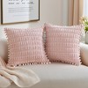 REGALWOVEN Corduroy Solid Plaid Texture Decorative with Pom-pom Edges Throw Pillow Covers 2 Pcs - 2 of 4