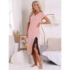 INSPIRE CHIC Women's Short Sleeves Heart Print Lace Trim Slit Side Ribbed Knit Long Nightgowns - 3 of 4