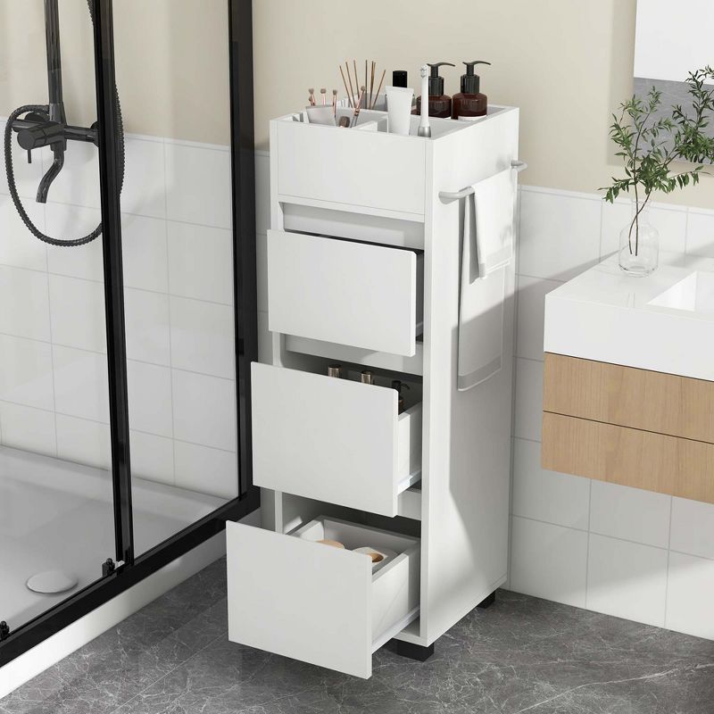 Costway Bathroom Floor Cabinet with 3 Drawers 4 Compartments 2-Side Available Towel Shelf White, 2 of 11