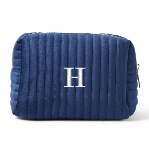 Personalization Mall Embroidered Initial Small Navy Velvet Makeup Bag - 1 of 1