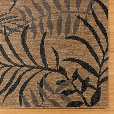 Chestnut Black Botanical Leaf Flatweave Synthetic Area Rug, 6' x 9'