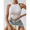 Coolmee Women Summer Shirt Fringe Trim Sleeveless Bodycon Halter Top - 3 of 4
