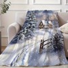 1-Pack Winter Wonderland Fluffy Blanket, Cozy Snowy Cabin Scene with Snow, Covered Trees & Falling Snowflakes, Christmas Gift. - 3 of 4