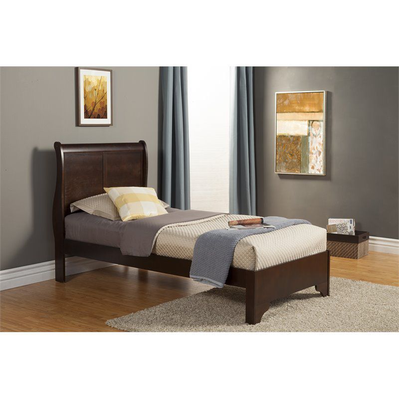 West Haven Twin Wood Sleigh Bed in Cappuccino (Brown) - Alpine Furniture, 1 of 4