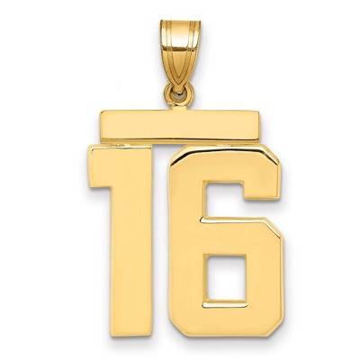 Black Bow Jewelry 14k Yellow Gold, Athletic Collection, Large Polished Number 16 Pendant