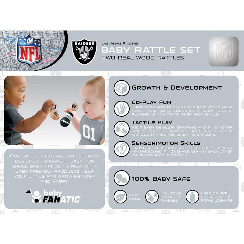 Baby Fanatic Wood Rattle 2 Pack - NFL Las Vegas Raiders Baby Toy Set, 3 of 5