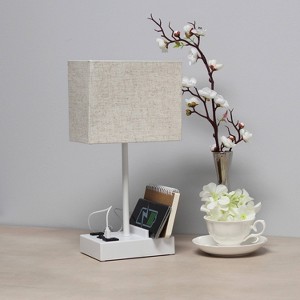 15.3" Tall Modern Rectangular Bedside Table Desk Lamp with 2 USB Ports and Charging Outlet - Simple Designs - 1 of 4