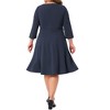 Women's Plus Size Crew Neck 3/4 Sleeve High Waist Button Decor Office Casual A Line Midi Dress with Zipper - Agnes Orinda 4X Navy Blue - 4 of 4
