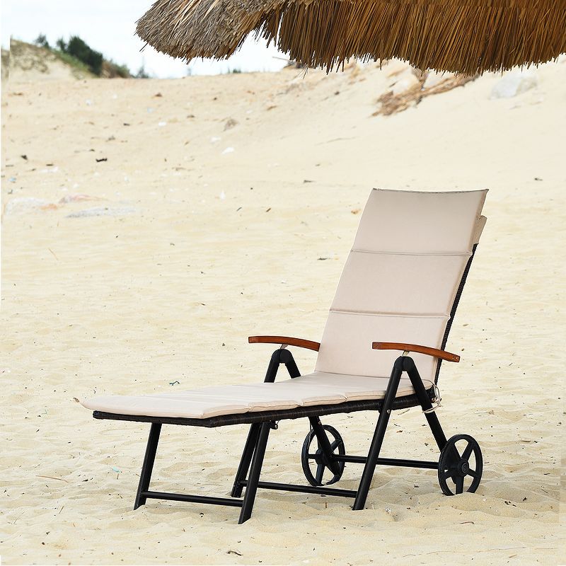 Tangkula Outdoor Rattan Wicker Lounge Chair Folding Patio Chaise w/ Wheels & Cushion, 2 of 10