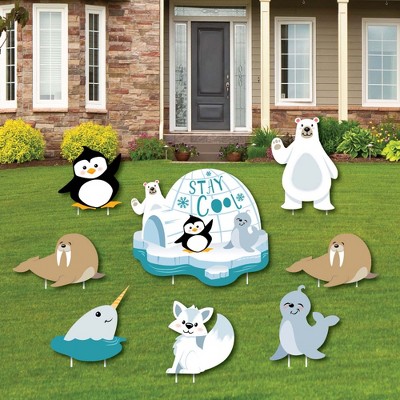 Big Dot of Happiness Arctic Polar Animals - Yard Sign and Outdoor Lawn Decorations - Winter Baby Shower or Birthday Party Yard Signs - Set of 8